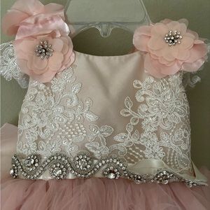 Very beautiful little girl half satin half tulle with beautiful all stones belt